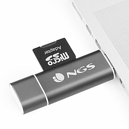LECTOR DE TARJETAS NGS ALLYREADER Lector USB-C, Micro USB y USB 2.0 (hacia y desde), ranura para tarjetas microSD y SD. Capacidad máx.128 GB.