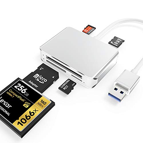 Lector de Tarjetas SD USB 3.0, Lectores de Tarjetas de Memoria Externos de Aluminio 5 en 1, Ranura Múltiple por TF / SD / M2 / CF, Alta Velocidad de 5 Gbps, Windows XP/Vista/7/8/8.1/10, etc