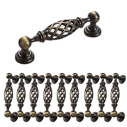 LIANA IRIWN Tirador de muebles de estilo antiguo para cajones, puertas, armarios, baños, cocinas, hoteles, decoración (10 unidades, bronce, 96 mm de altura)