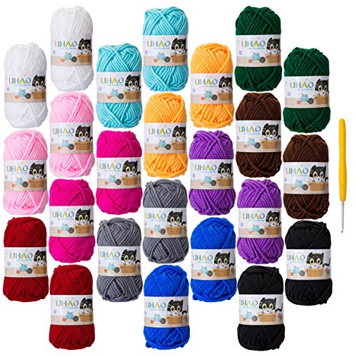 LIHAO 24 Lanas para Tejer Ovillos de Lana Estambre Algodón Lanas Crochet (15g x 12 Colores)