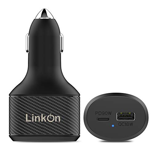 LinkOn Cargador de Auto 112W USB-C con Puertos 90W PD3.0 PPS y 18W QC3.0 para MacBook Samsung S20 Note 10+ Huawei FCP SCP Apple iPhone iPad
