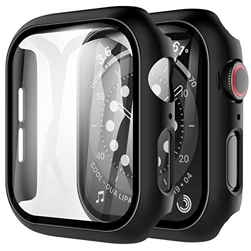 LK Compatible con Apple Watch Series 6/5/4/SE 44mm Protector de Pantalla,2 Pack,PC Funda, Cristal Vidrio Templado