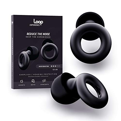 Loop Tapón para los Oídos con Reducción de Ruido - Quita Sonido 20 dB - Accesorios Protección Auditiva, Natación, Concentración, Motos - Auriculares de Silicona y Espuma - Negro Medianoche