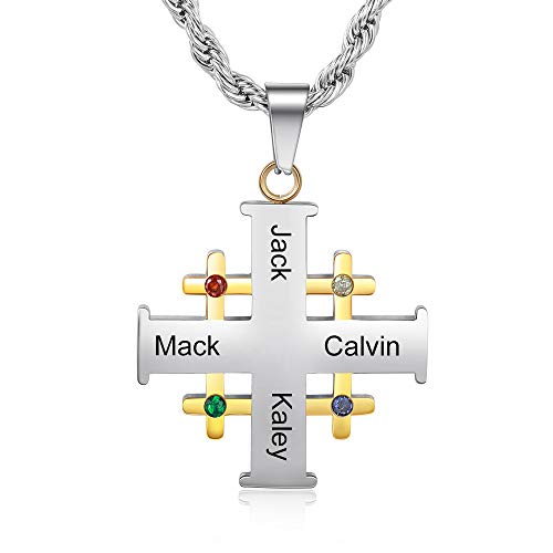 Lovejewellery Collar Cruz Personalizado para Hombres y Mujeres Oración, Collar con Colgante de Cruz Grabado, Religiosa Regalo de Lglesia de Bautismo Cristiano Católico (Cruz + 4 Piedras-1)