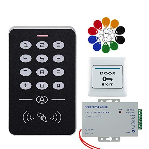 LUCINE Kit de sistema de control de acceso RFID de 125 KHz Lector de tarjetas RFID Marco de panel Cerradura de puerta de vidrio con fuente de alimentación DC12V y botón de salida