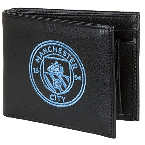 Manchester City FC Official - Cartera de piel sintética con bordado del escudo del equipo (Talla Única) (Negro)