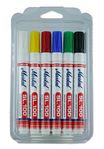 Markal 31200120 SL.100 rotuladores, Kit 6 colores, punta redonda de 2 – 4 mm, blanco/amarillo/rojo/azul/verde/negro (Pack de 6)