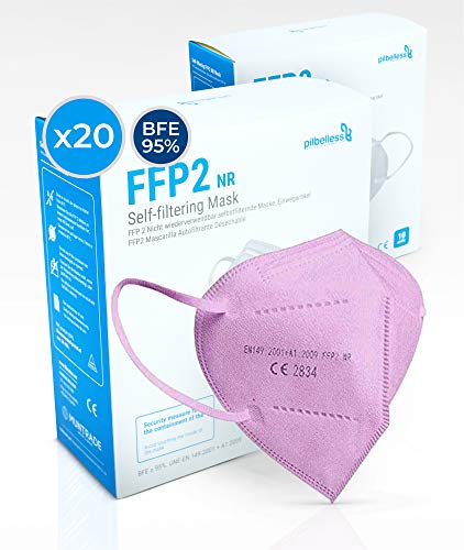 Mascarilla FFP2 Color Rosa - (Caja 20 Unidades). Certificado CE - Ultraresistente ≥99% anti-filtración - Individualmente Embolsado - Mascarillas Desechables
