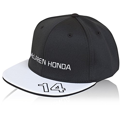 McLaren F1 Hombre Honda Fernando Alonso Flat Peak Cap, Hombre, Color Negro/Blanco, tamaño Talla única
