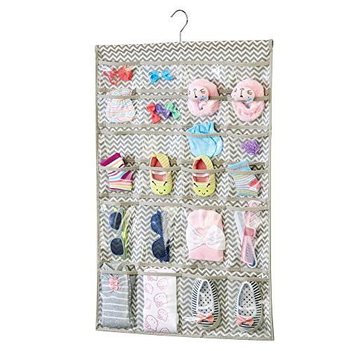 mDesign – Organizador de Tela para Colgar Colocar articulos de bebés – El Organizador de armarios 48 Compartimentos – Color: Gris Pardo/Crema