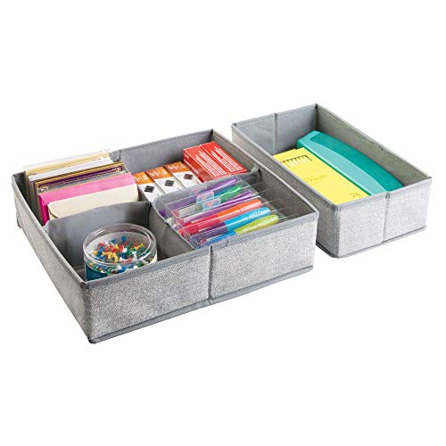 mDesign Organizador de tela – Set de dos piezas de cajones organizadores de tela – Perfectos cajones de tela para organizar su escritorio – Con 5 compartimentos – Color: gris