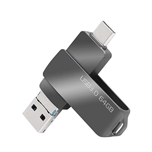 Memoria USB 64gb 3.0, Pendrive USB C 64 GB 3 en 1 Tipo C/Micro/USB 3.0 Memoria Flash 64gb para Smartphones Android, Windows, Android, Pc, Tabletas, Almacenamiento DE Datos Externo Etc (Gris)