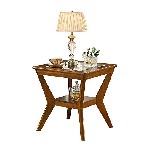 Mesa auxiliar, sofá de la sala de estar Mesa de centro pequeña de madera maciza, con mesita de teléfono de vidrio templado, mesa cuadrada, lado americano, algunos pies en forma de patas de madera maci Mesa auxiliar, sofá de la sala de estar Mesa de centro pequeña de madera maciza, con mesita de teléfono de vidrio templado, mesa cuadrada, lado americano, algunos pies en forma de patas de madera maci