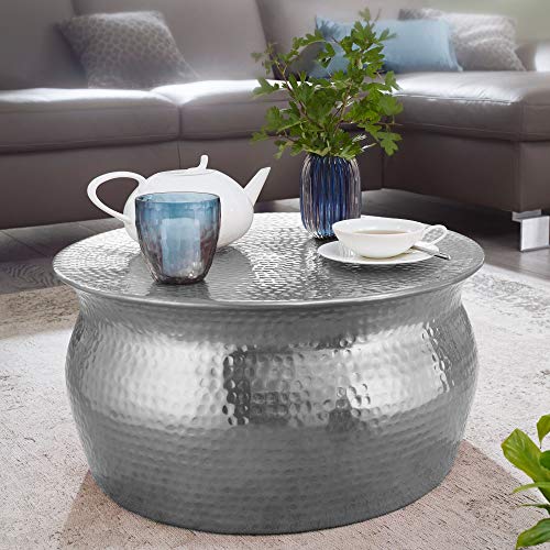Mesa de Centro Aram 60x30,5x60cm Aluminio Plata Mesa Auxiliar Oriental Redonda. Mesita Plana martillada de Metal. Mesa de salón de diseño Moderna. Mesa de salón India pequeña Mesa Color Plata Mesa de Centro Aram 60x30,5x60cm Aluminio Plata Mesa Auxiliar Oriental Redonda. Mesita Plana martillada de Metal. Mesa de salón de diseño Moderna. Mesa de salón India pequeña Mesa Color Plata