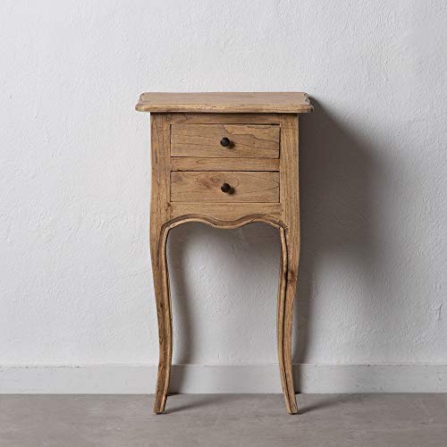 Mesita de Noche capitoné Natural de Madera de Mindi de 40x30x72 cm - LOLAhome