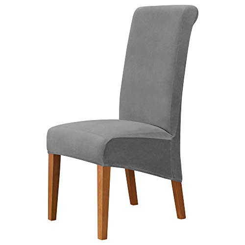 MILARAN Fundas para sillas grandes de Velvet para comedor, suaves y elásticas, para sillas grandes, lavables y extraíbles, 4 unidades, color gris oscuro