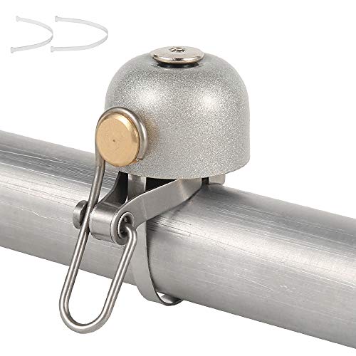 Mini timbre para bicicleta de montaña, retro, innovador, de cobre, de fácil montaje, para bicicleta de montaña, de ciudad, de carreras, BMX, para manillar, diámetro de 22 – 36 mm, color plateado Mini timbre para bicicleta de montaña, retro, innovador, de cobre, de fácil montaje, para bicicleta de montaña, de ciudad, de carreras, BMX, para manillar, diámetro de 22 – 36 mm, color plateado