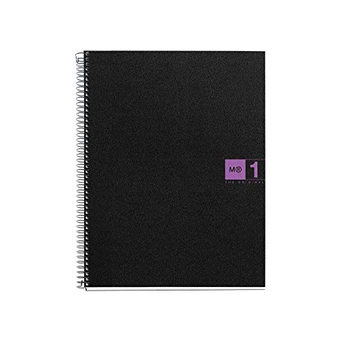 Miquelrius - Cuaderno A5, 80 hojas (franja de un color), cuadrícula 5 mm, tapa de polipropileno color negro/violeta