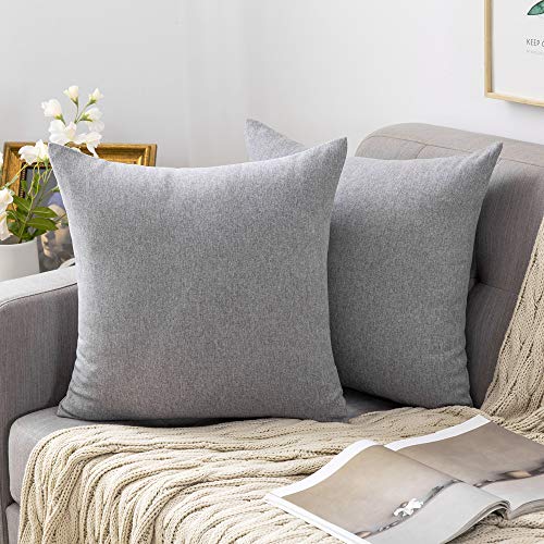 MIULEE 2 Piezas Fundas de Cojines Almohada Caso de la Cubierta del Amortiguador Decorativo Compuesto de Lino de Imitación con Poliéster Duradero Decoración para Sofá Cama 65x65cm Gris