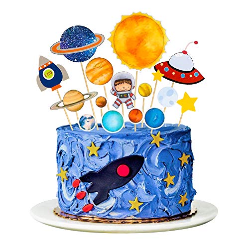MMTX Toppers para Tartas Decoraciones Cumpleaños Niño de Pastel de Espacio Astronauta Ideal para Happy Birthday Cumpleaños Niños Party