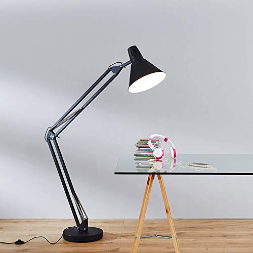 Moderna lámpara de pie XXL de escritorio, 1 bombilla E27 máx. 60 W, metal, color negro