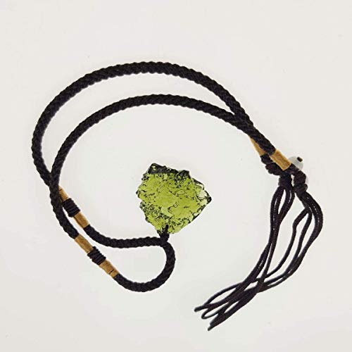 Moldavite Crystal Necklace, Irregular Stone Pendant Natural Crystal Energy Stone with Rope, Green Gem Meteorite Pendant Jewelry for Men and Women 4-7g + Pendant rope