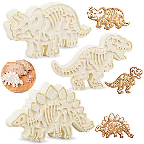 Moldes para Hacer Galletas con Diseño de Dinosaurio, 3 piezas Juego de Cortadores de Galletas de Dinosaurio, 3D Cortador de Molde de Galletas de Dinosaurio para Pecoración de Pasteles, Pastelería