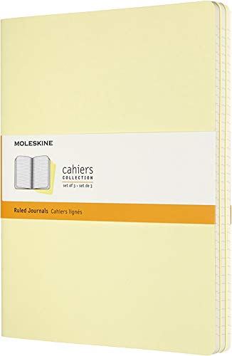 Moleskine - Cahier Journal Cuaderno de Notas, Set de 3 Cuadernos con Páginas, Tapa de Cartón y Cosido de Algodón Visible, Color Amarillo Suave