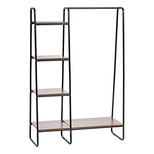 Movian Garment Metal Rack PI-B3 Iris Ohyama-Perchero/Espacio de almacenaje con estantes Laterales de metálico Madera PI-B3-Marrón, 101.1 x 40 x 150 cm, MDF, Marrón Y Negro