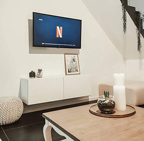 Mueble bajo para TV, elegante y moderno, 120 x 40 x 34 cm, mueble para TV con 2 compartimentos dotados de puertas de apertura vertical, blanco brillante + blanco mate