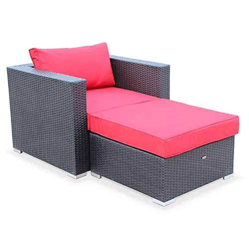 Muebles de jardín, sillón Individual de Exterior, Negro Rojo, 1 Plaza, Rattan sintético, Genova