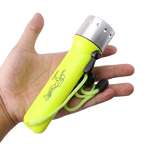 MUXAN LED Expert Diving - Linterna de buceo profesional recargable (3 modos de funcionamiento con cargador y batería), color amarillo