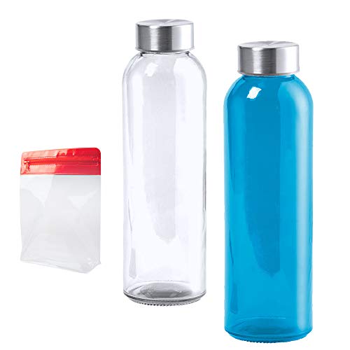 Natuiahan 2 Botellas de Cristal de Agua de Alta Gama (500 ml Tapa de Seguridad de Acero Inoxidable sin Fugas. Incluye una Bolsa Multiusos