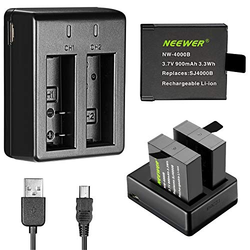 Neewer 900mAh Batería Recargable de Cámara Acción con Cargador Dual de USB para AKASO Lightdow Vtin Cymas DBPOWER APEMAN Vikeepro Canany Wimius Campark SOOCOO SJCAM SJ4000 SJ7000