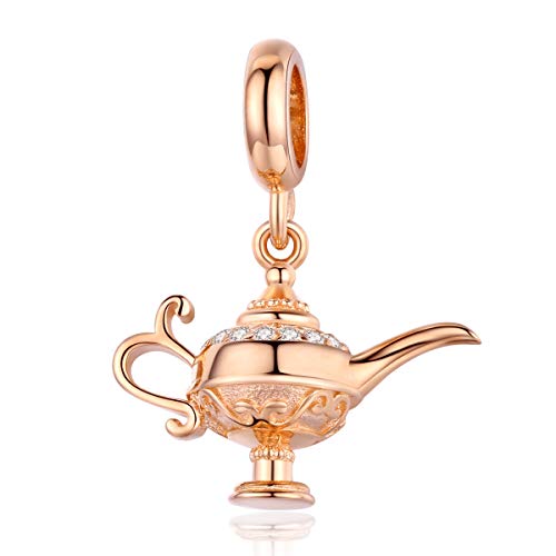 NewL Charms 925 - Colgante de lámpara de Aladdin para pulseras de plata originales, diseño mágico de color rosa