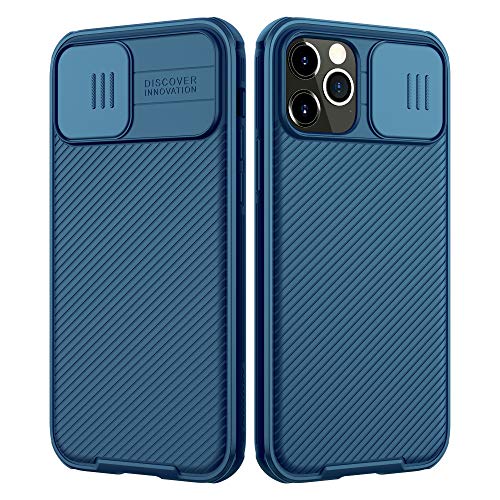 NILLKIN Funda Compatible con iPhone 12 Pro MAX, [Protección de la cámara] Estuche híbrido Parachoques Premium no voluminoso Delgado Funda rígida para PC Compatible con iPhone 12 Pro MAX 6.7"-Azul