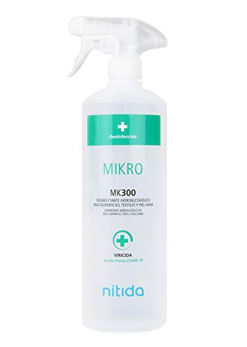 NITIDA - Mikro MK 300 | Pack 2 ud | Envase de 1 L - Spray Desinfectante Hidroalcoholico textiles, multisuperficies y piel sana de secado rápido