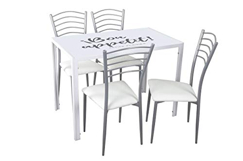 Noorsk Design Conjunto de Mesa Kiev 105x60 + 4 sillas de Cocina París (Blanco-Blanco)