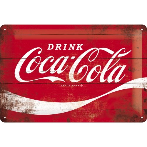 Nostalgic-Art Coca Cola Logo Red Wave Placa Decorativa, Metal, Rojo y Blanco, 20 x 30 cm