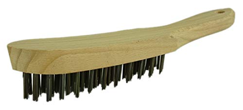 Novatool – Cepillo de alambre I 6 filas I 27 cm de largo I con mango de madera I – Cepillo para pinzas de freno para barbacoa – Cepillo rascador de metal – Cepillo de alambre de mano