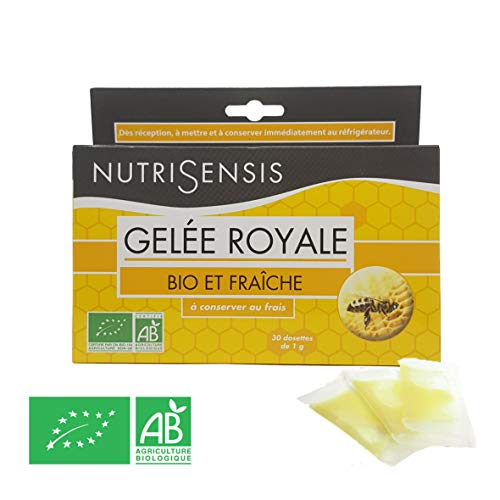 Nutrisensis | Jalea Real orgánica y fresca 100% natural | Caja de 30 vainas de 1 gramo - recolectadas en el corazón de una reserva natural de la biosfera de la UNESCO Nutrisensis | Jalea Real orgánica y fresca 100% natural | Caja de 30 vainas de 1 gramo - recolectadas en el corazón de una reserva natural de la biosfera de la UNESCO