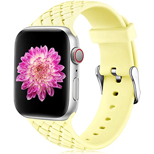 Oielai Compatible con Apple Watch Correa 38mm 40mm 42mm 44mm, Impermeable Suave Silicona Tejido Deportes Reemplazo Correas para Iwatch Serie 5 6 4 3 2 1 SE, Mujeres Hombres, Pequeña Amarillo Leche