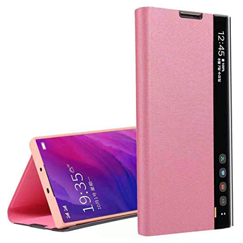 Oihxse - Carcasa para Samsung Galaxy A51 con tapa transparente y función atril de 360º, protección ultrafina, piel sintética, antiarañazos y antigolpes multicolor oro rosa