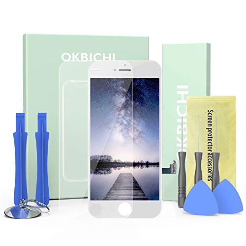 OKBICHI LCD Kit de Pantalla de reemplazo de Pantalla táctil para iPhone 8 (4.7",Blanco) ensamblaje del Marco del digitalizador Herramienta de reemplazo de conversión Completa y Protector de Pantalla