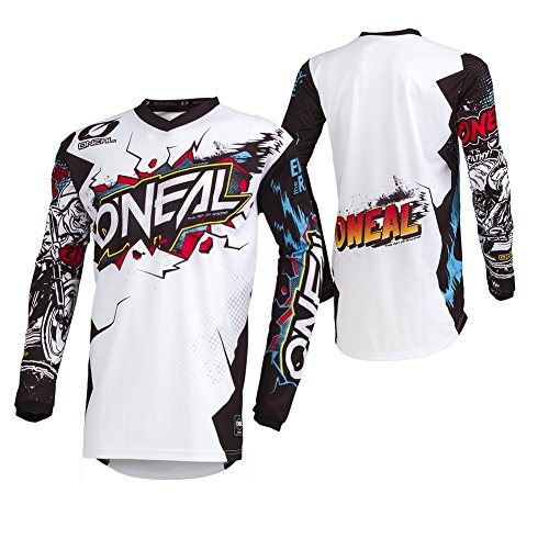 O'Neal | Camiseta de Motocross Manga Larga | MX MTB Mountainbike Enduro | Protección para el Codo, Cuello en V, Material Transpirable | Element Youth Jersey Villain | Niños | Blanco | Talla XL