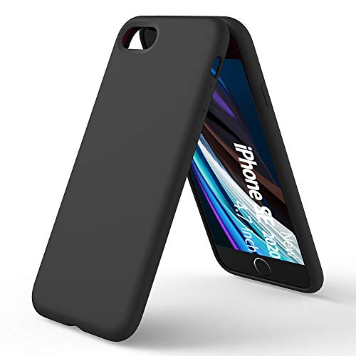 ORNARTO Funda Silicone Case para iPhone SE(2020), Protección de Cuerpo Completo,iPhone 7/8 Carcasa de Silicona Líquida Suave Antichoque Bumper para iPhone 7/8/ SE(2020) 4,7 Pulgadas-Negro