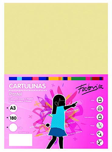 Pack 50 Cartulinas Color Crema Tamaño A3 180g