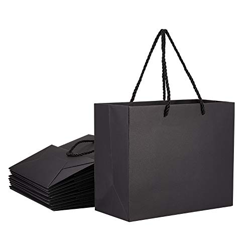 PandaHall - Bolsas de papel kraft rectangulares (20 unidades, 22 x 10 x 18 cm), color negro