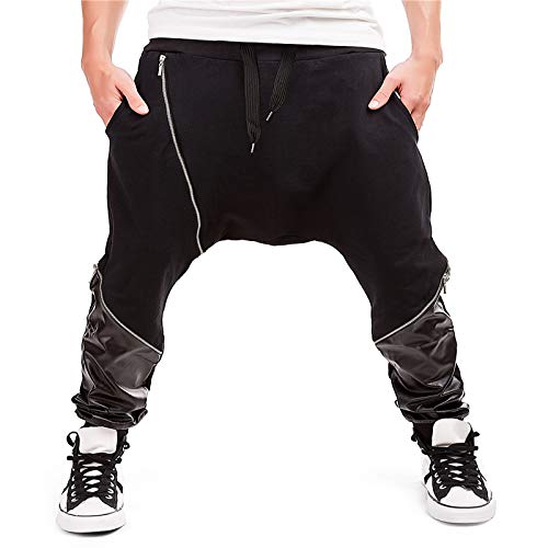 Pantalones Harem Informales para Hombre, Costura de retales, diseño único, Cintura elástica, pies con viga, Pantalones Casuales de Moda Hip-Hop Medium