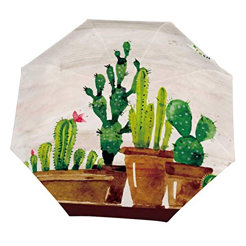 Paraguas de lluvia manual plegable, compacto, ligero, diseño rústico de cactus a prueba de sol plegable (interior de vinilo)